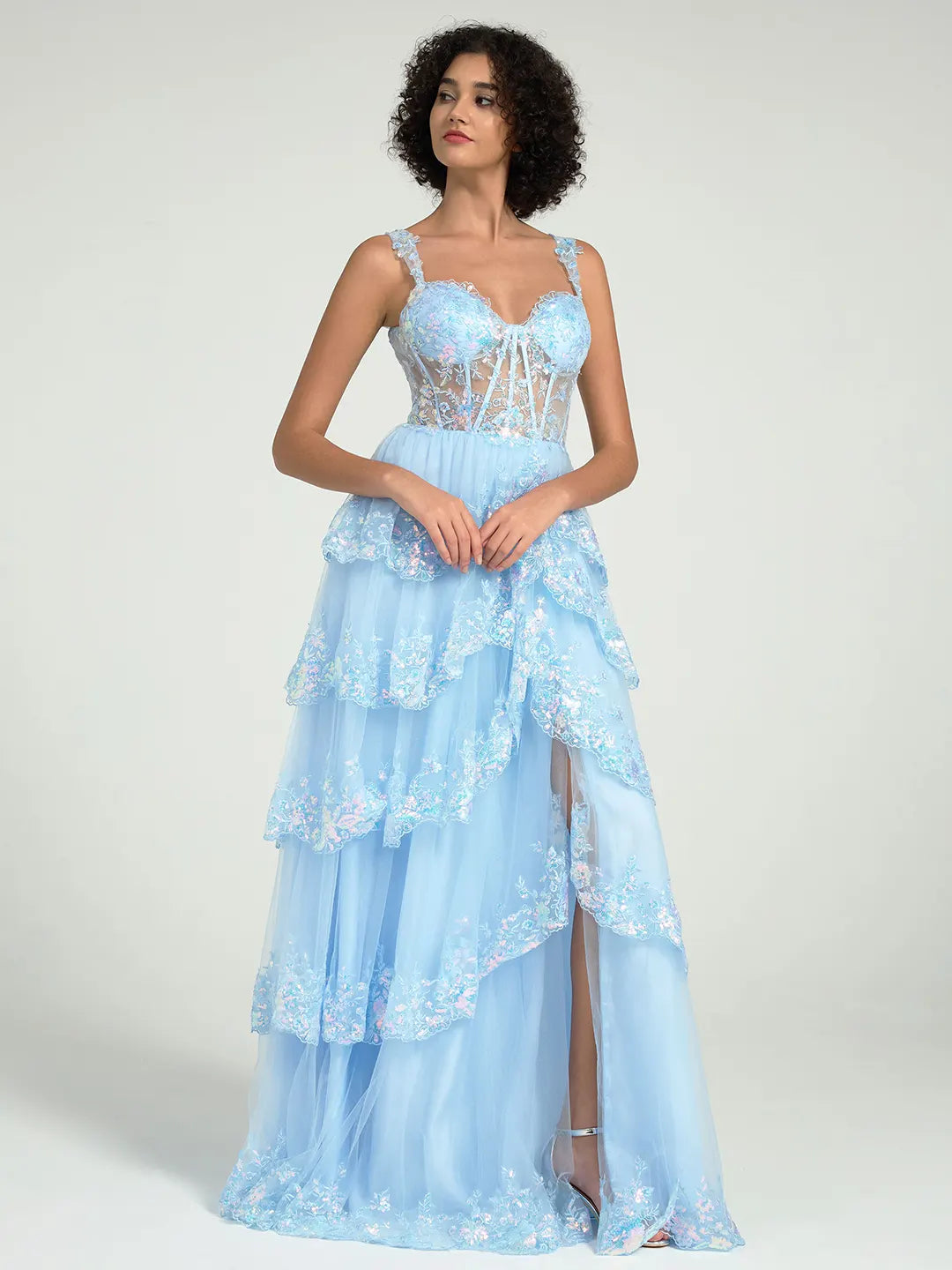 Ruched Wrap Bodice Tulle Maxi Dress with Full Skirt