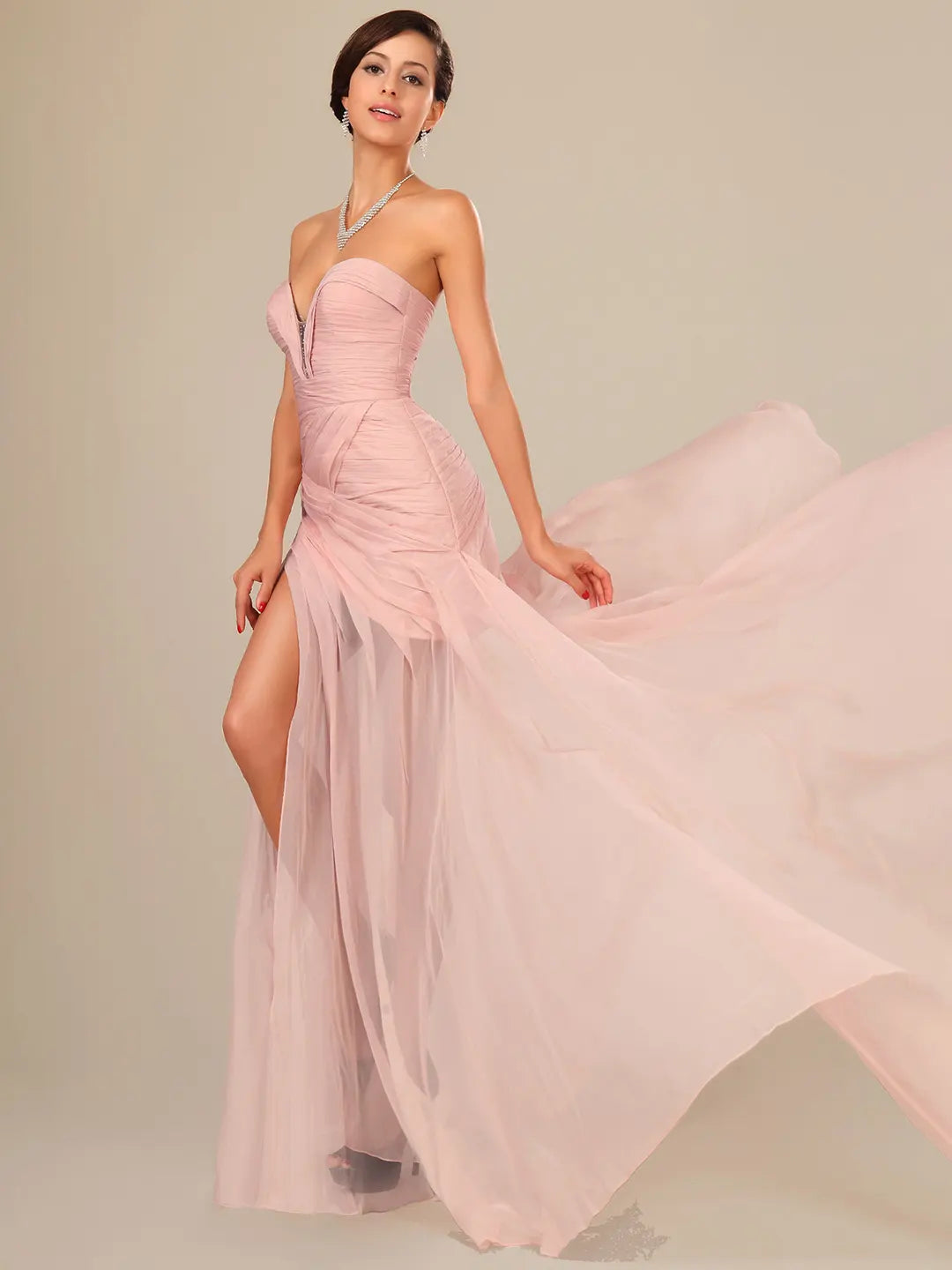 A-Line Maxi Dress with Sweetheart Neckline, Ruched Accents, and Open Back