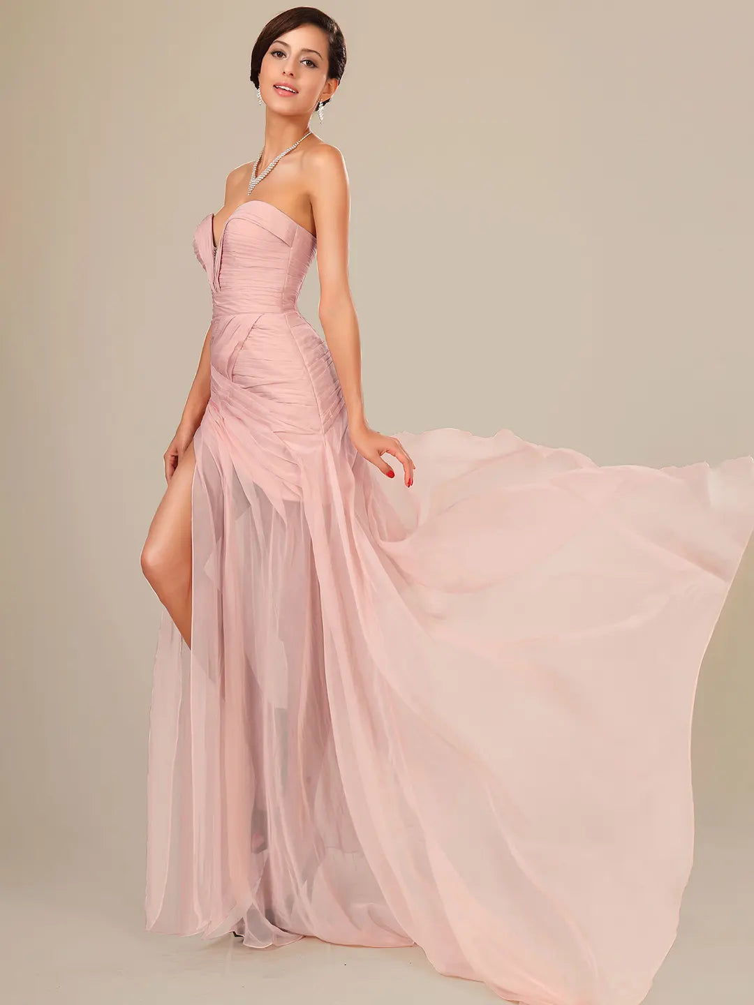 A-Line Maxi Dress with Sweetheart Neckline, Ruched Accents, and Open Back