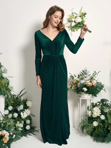 Hunter Green Bridesmaid Dresses Mermaid/Trumpet V-neck Long Sleeves Velvet Dresses (82220427)#color_hunter-green