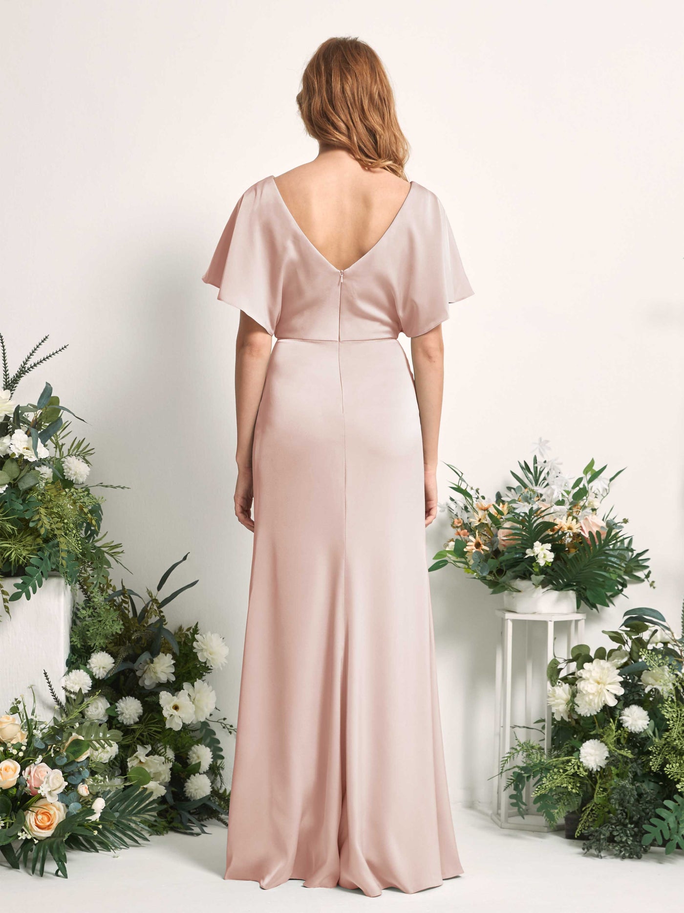 Champagne Satin Bridesmaid Dress  Angel Sleeve Maxi Dress – Style Cheat