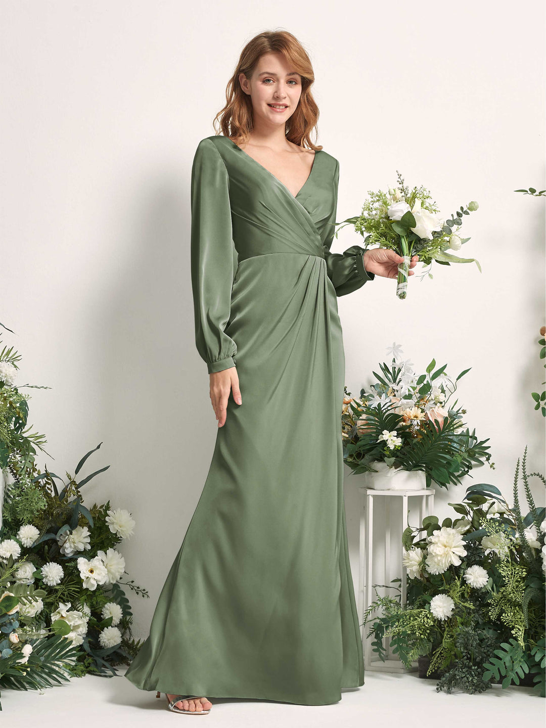 Bohemian fashion olive green bridesmaid dresses