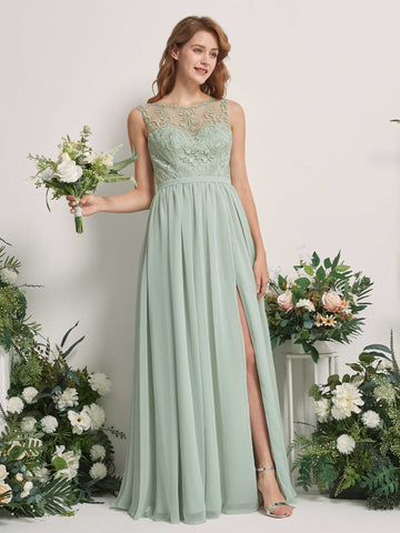 Sage Green Bridesmaid Dresses A-line Sexy Slit Scoop Sleeveless Chiffon Dresses (83220605)#color_sage-green