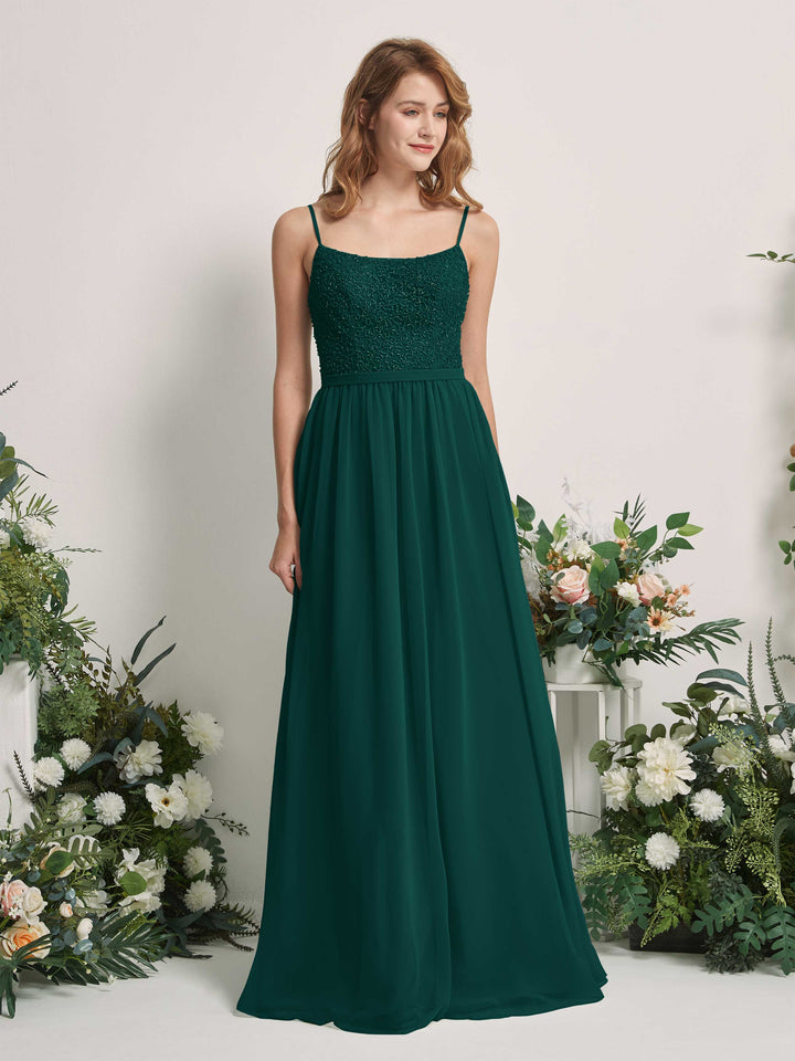 Dark Emerald Bridesmaid Dresses A-line Open back Spaghetti-straps Sleeveless Dresses (83220117)