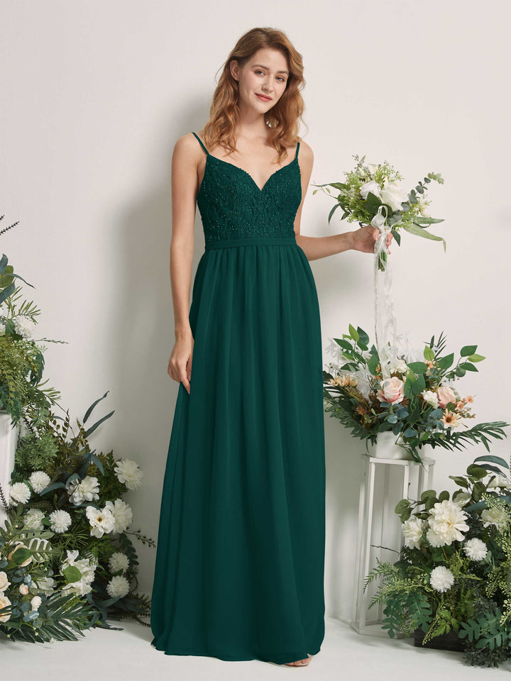 Dark Emerald Bridesmaid Dresses A-line Spaghetti-straps Sleeveless Chiffon Dresses (81226517)