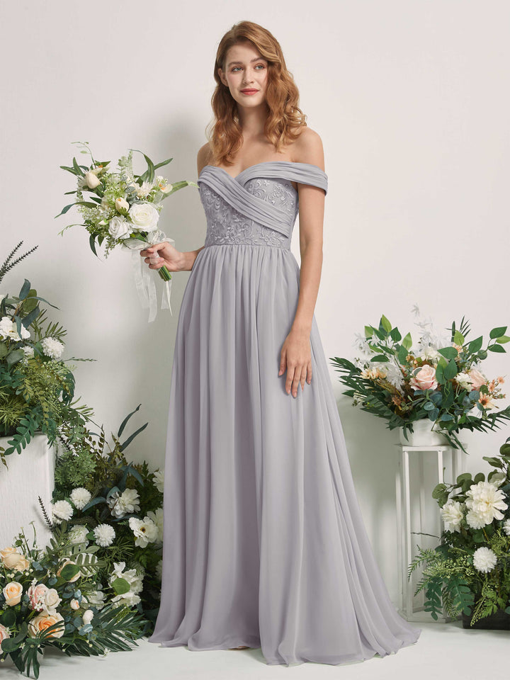 Dove Bridesmaid Dresses Ball Gown Off Shoulder Sleeveless Chiffon Dresses (83220425)