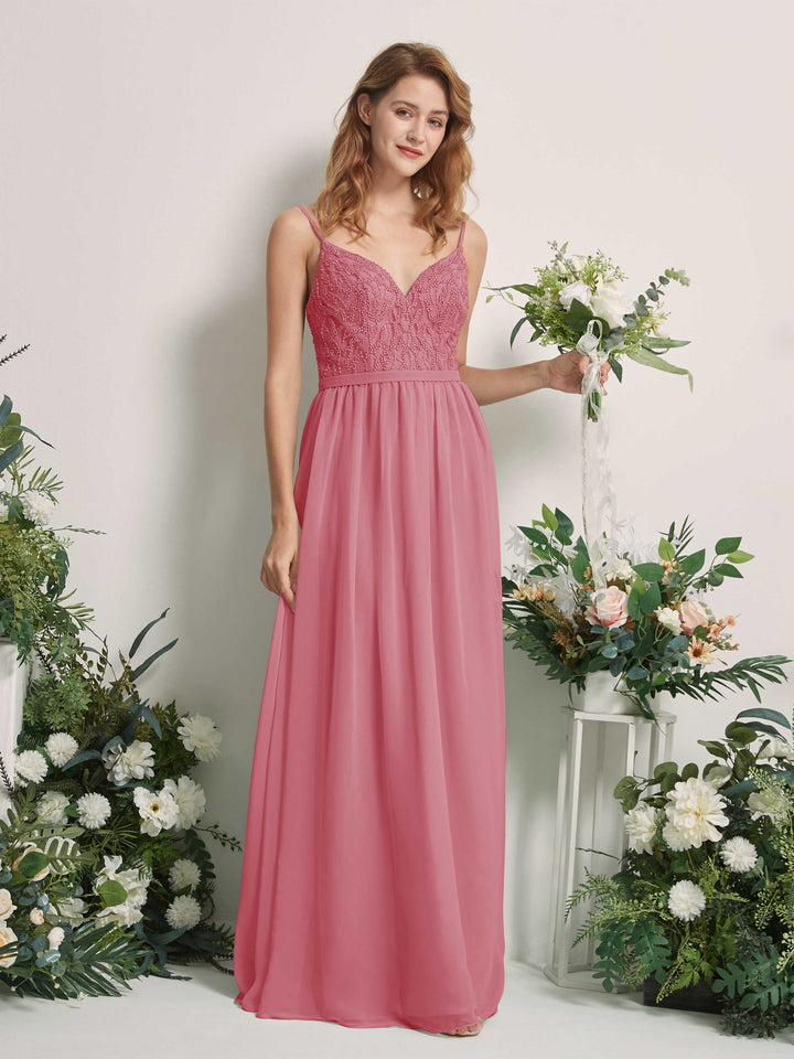 Desert Rose Bridesmaid Dresses A-line Spaghetti-straps Sleeveless Chiffon Dresses (81226511)