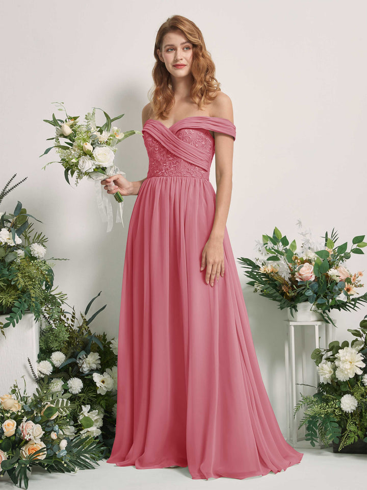 Desert Rose Bridesmaid Dresses Ball Gown Off Shoulder Sleeveless Chiffon Dresses (83220411)