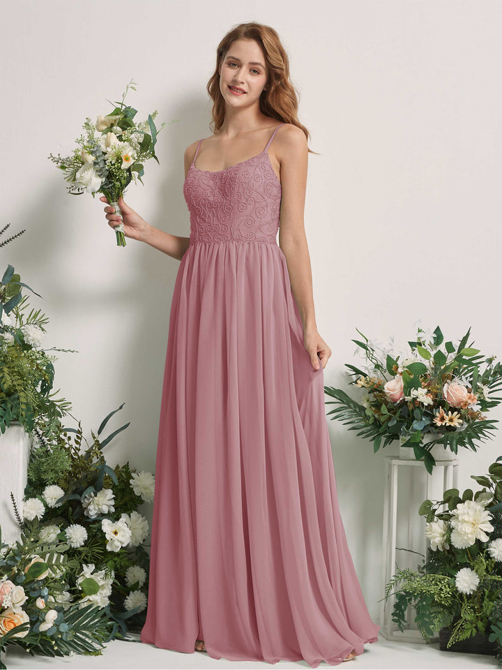 Carlyna Verna A-Line Vintage Mauve Beaded Bridesmaid Dress Maxi Sleeveless Sweetheart Dress 