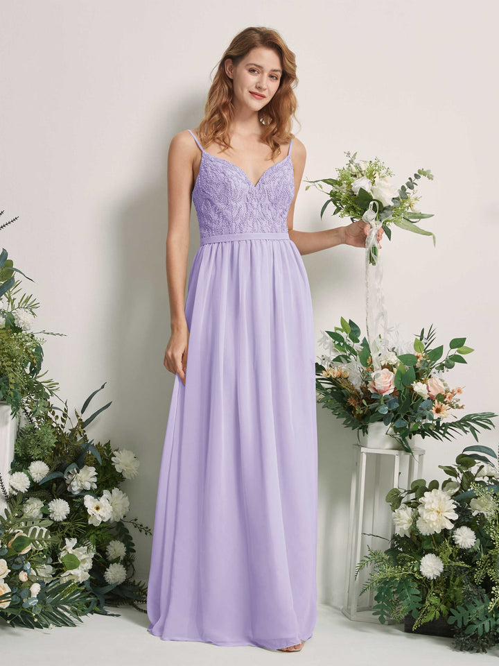 Carlyna Alexandra A-Line Lilac Beaded Bridesmaid Dress Maxi Sleeveless V-Neck Dress 