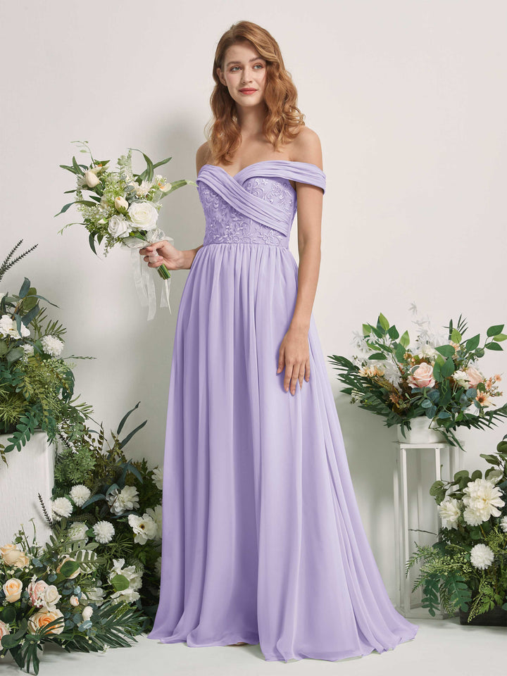 Lilac Bridesmaid Dresses Ball Gown Off Shoulder Sleeveless Chiffon Dresses (83220414)