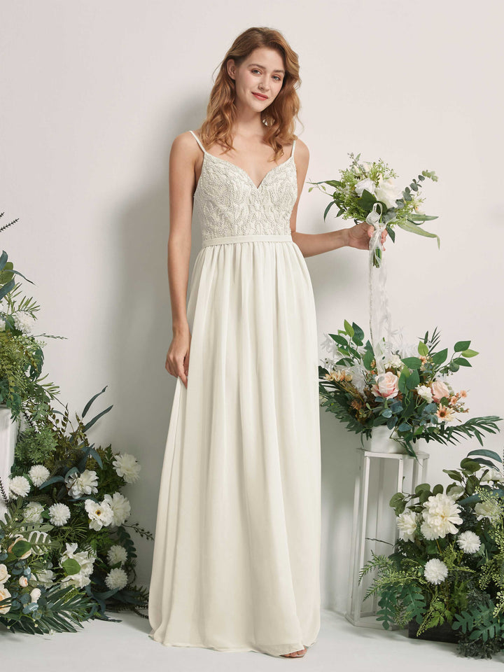 Ivory Bridesmaid Dresses A-line Spaghetti-straps Sleeveless Chiffon Dresses (81226526)