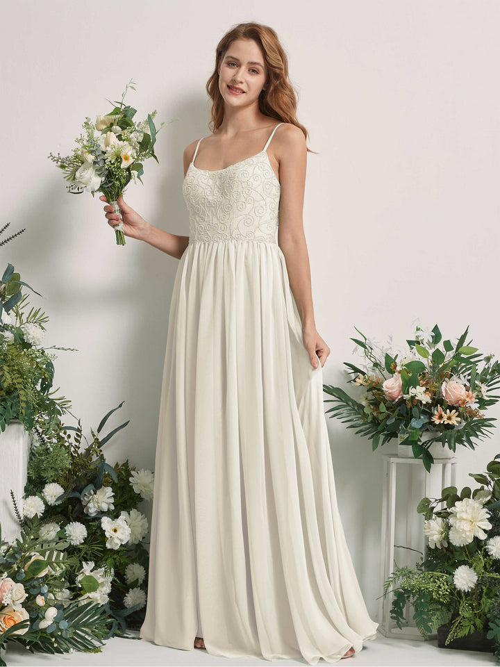 Ivory Bridesmaid Dresses A-line Spaghetti-straps Sleeveless Chiffon Dresses (83221226)