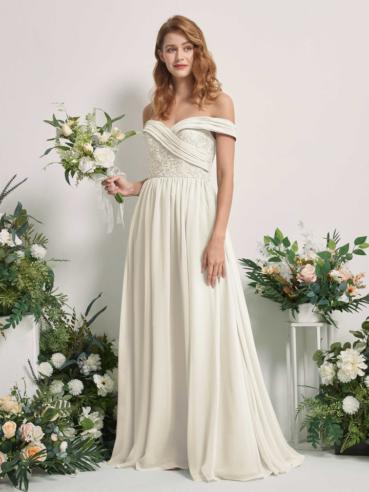 Ivory Bridesmaid Dresses Ball Gown Off Shoulder Sleeveless Chiffon Dresses (83220426)