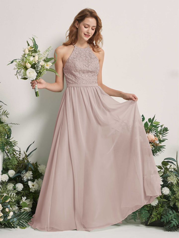 Taupe Bridesmaid Dresses A-line Halter Sleeveless Chiffon Dresses (83220824)
