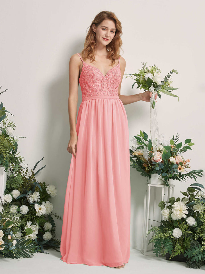 Ballet Pink Bridesmaid Dresses A-line Spaghetti-straps Sleeveless Chiffon Dresses (81226540)