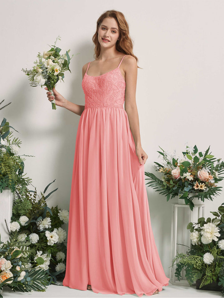 Ballet Pink Bridesmaid Dresses A-line Spaghetti-straps Sleeveless Chiffon Dresses (83221240)