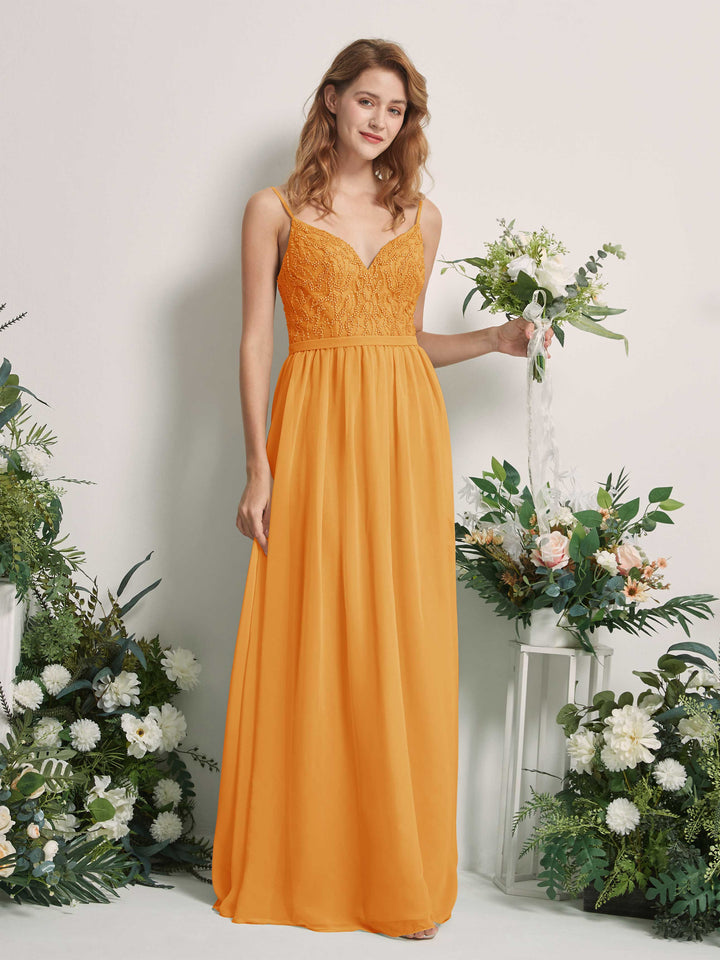Mango Bridesmaid Dresses A-line Spaghetti-straps Sleeveless Chiffon Dresses (81226502)