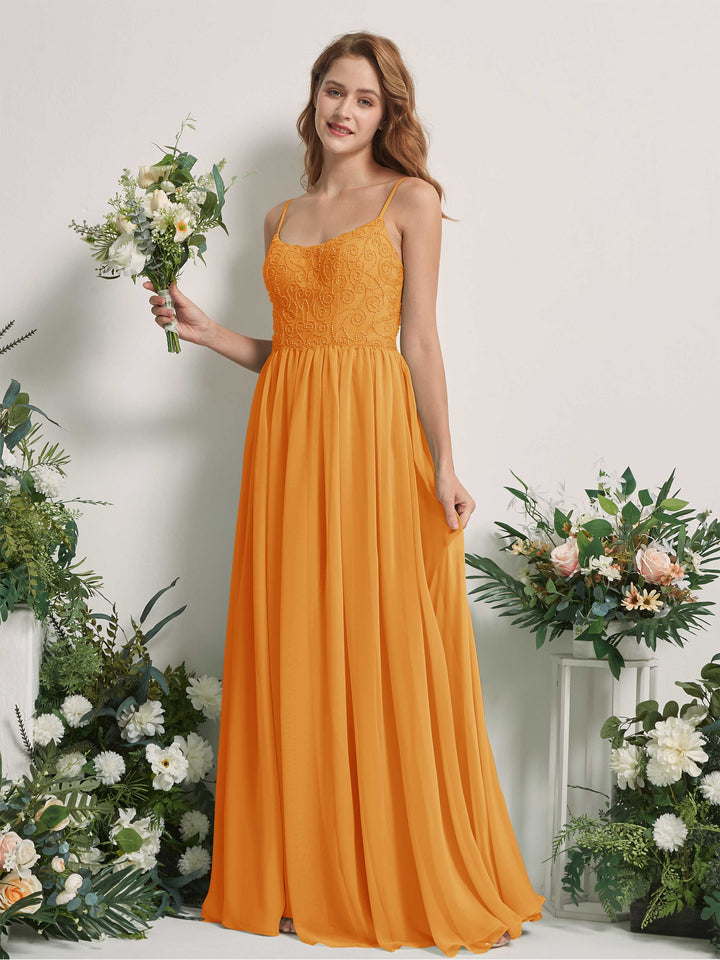 Mango Bridesmaid Dresses A-line Spaghetti-straps Sleeveless Chiffon Dresses (83221202)