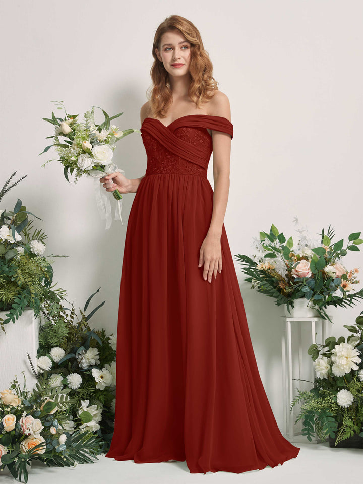 Rust Bridesmaid Dresses Ball Gown Off Shoulder Sleeveless Chiffon Dresses (83220419)