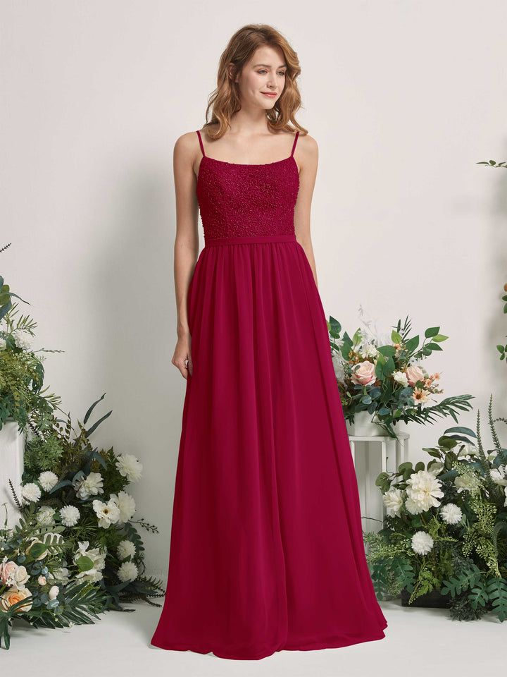 Carlyna Ursula A-Line Jester Red Beaded Bridesmaid Dress Maxi Sleeveless Sweetheart Dress 