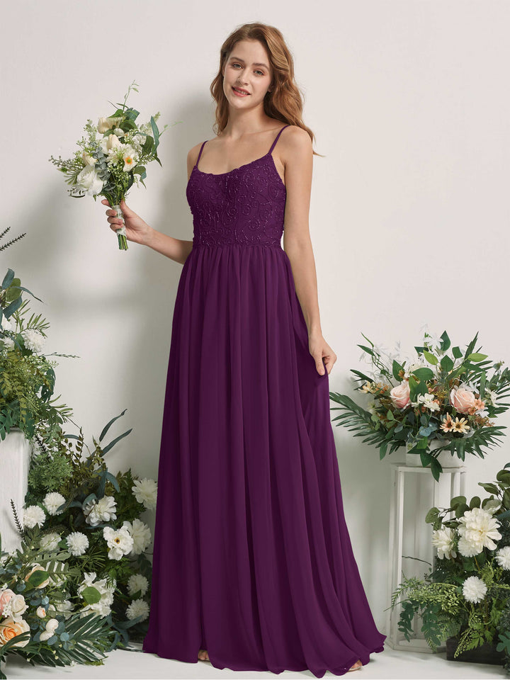 Grape Bridesmaid Dresses A-line Spaghetti-straps Sleeveless Chiffon Dresses (83221231)