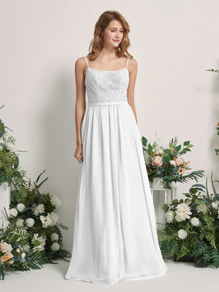 White Bridesmaid Dresses A-line Open back Spaghetti-straps Sleeveless Dresses (83220142)