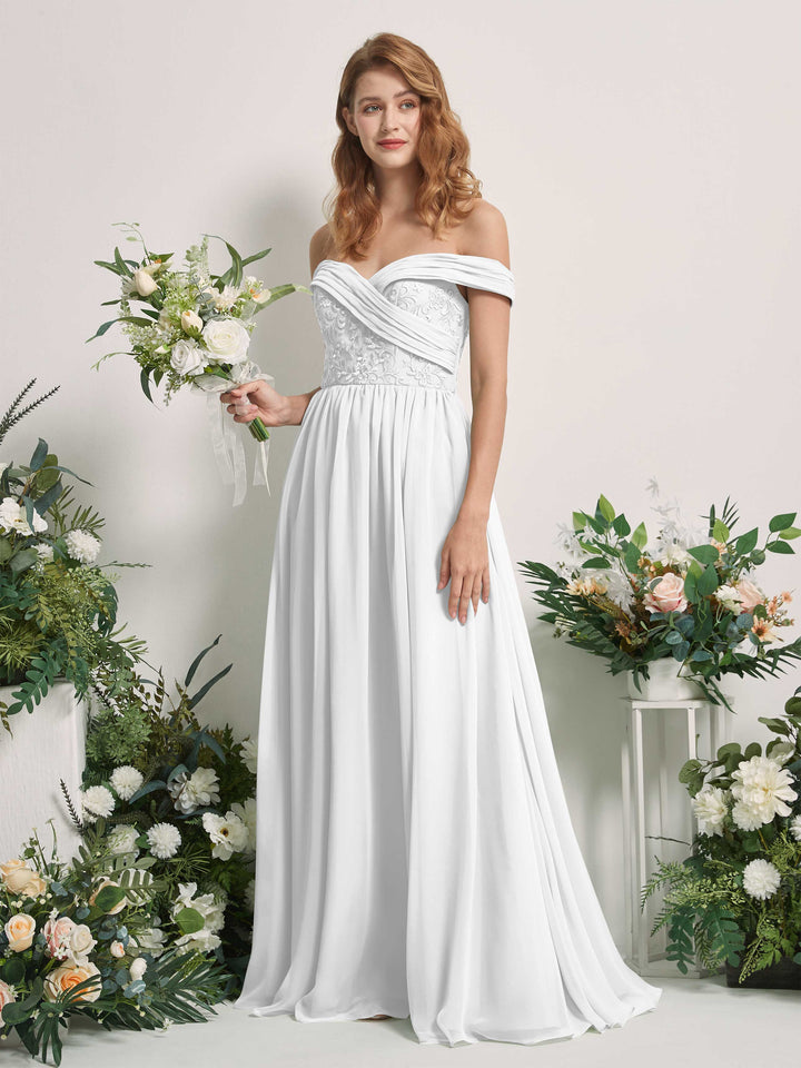 White Bridesmaid Dresses Ball Gown Off Shoulder Sleeveless Chiffon Dresses (83220442)