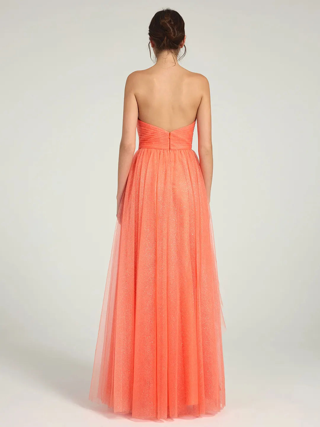 Coral A-Line Maxi Dress with Sweetheart Neckline and Beaded Floral Accents