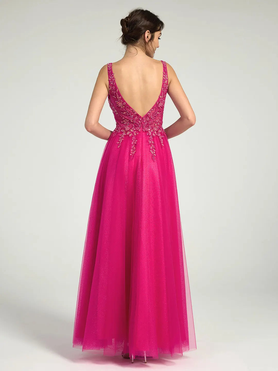 A-Line Lace & Tulle Maxi Dress with Sequin and Beaded Accents