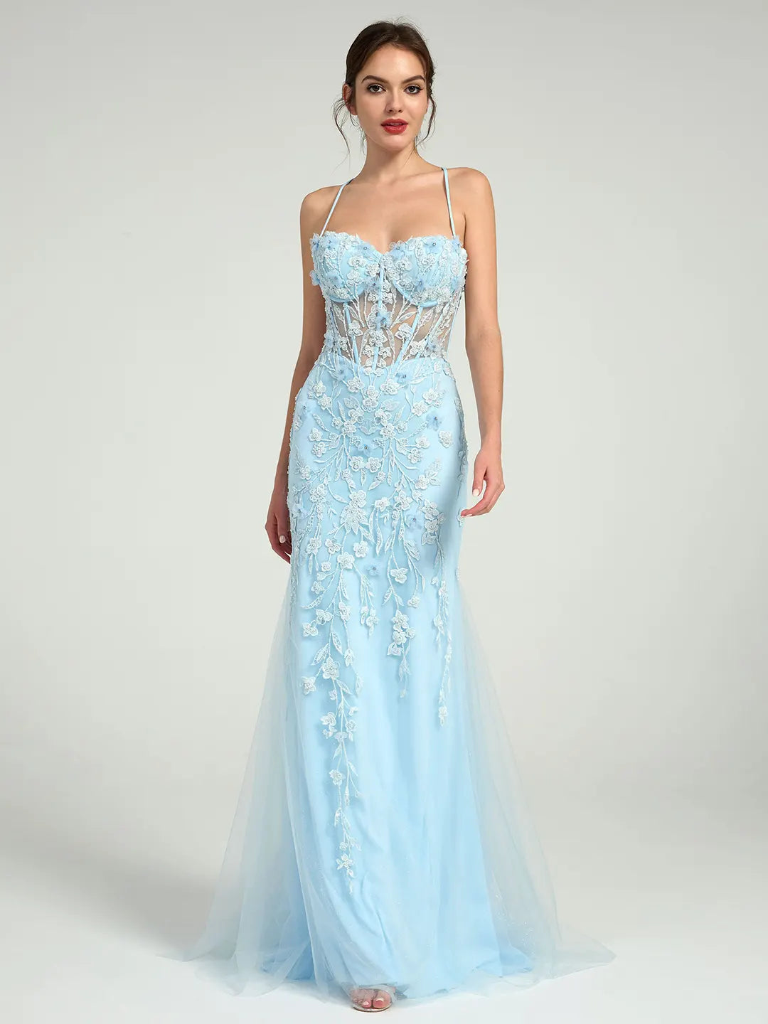 Mermaid Rhinestone Beaded Lace Maxi Formal Dress with Sweetheart Neckline