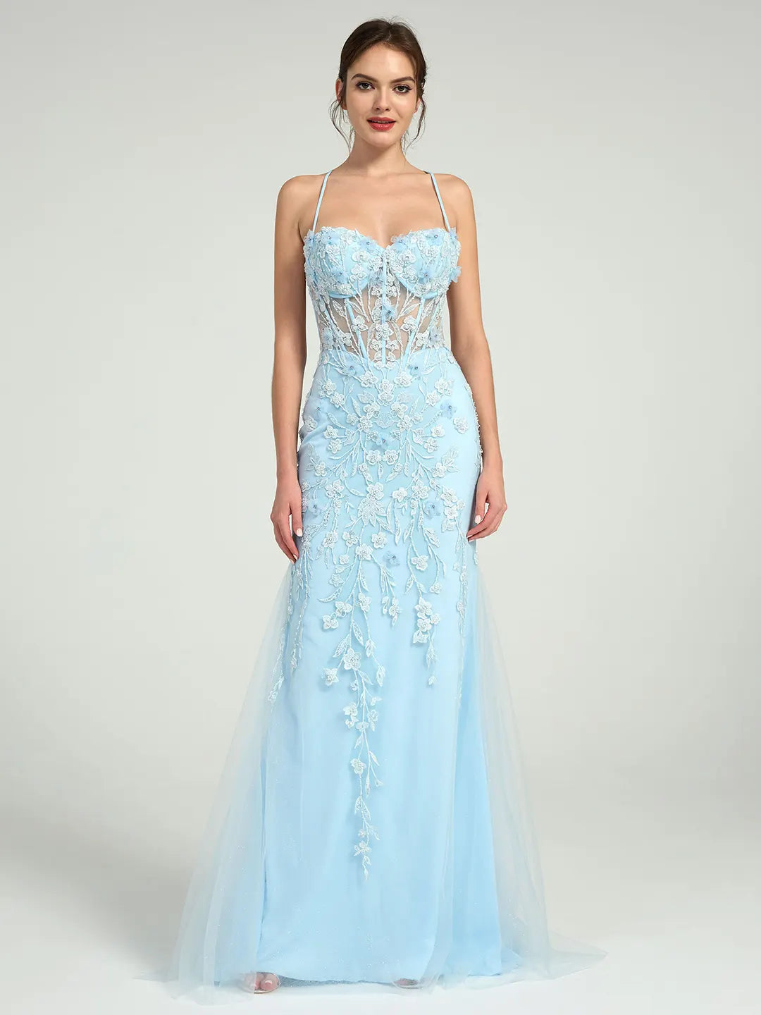 Mermaid Rhinestone Beaded Lace Maxi Formal Dress with Sweetheart Neckline