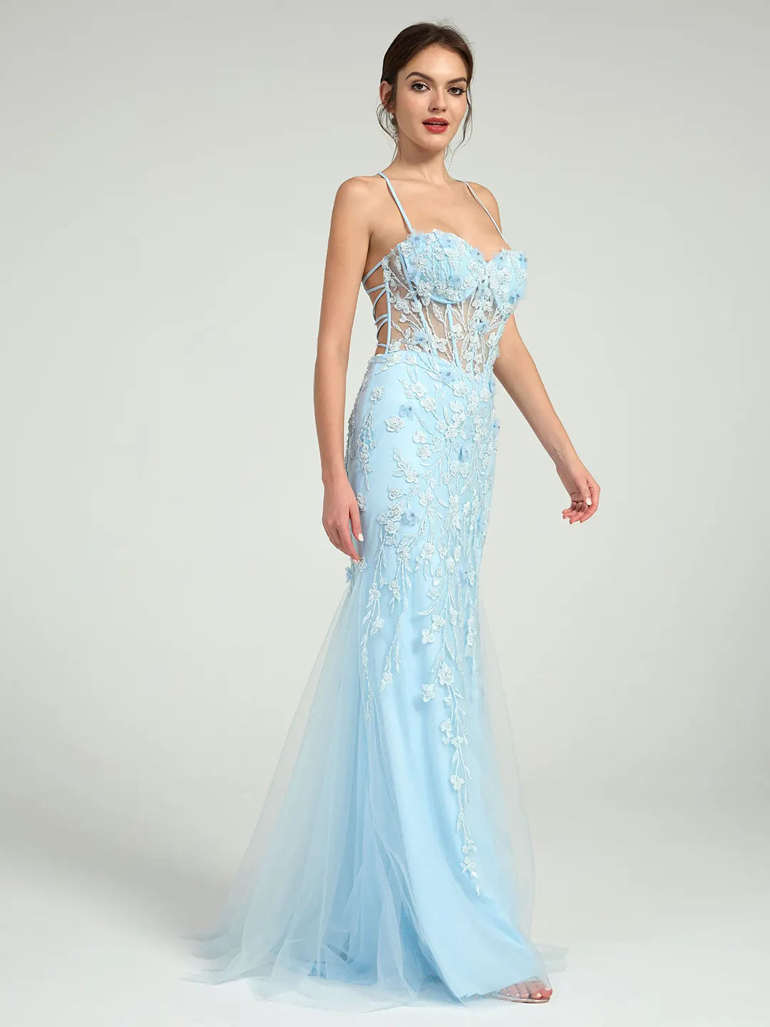 Mermaid Rhinestone Beaded Lace Maxi Formal Dress with Sweetheart Neckline