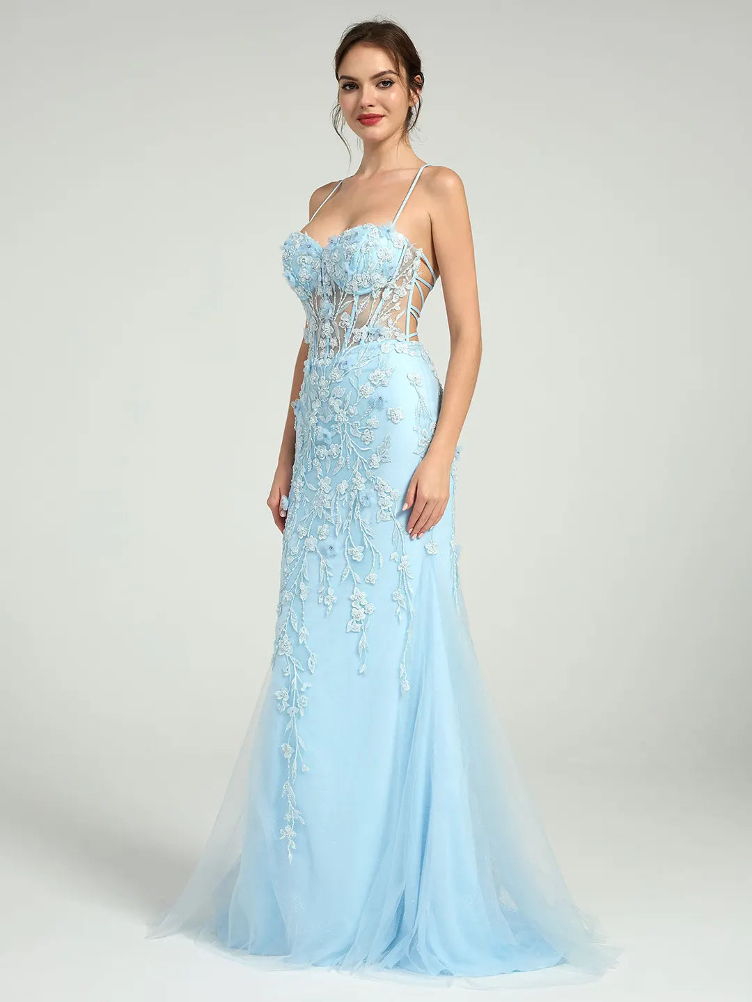 Mermaid Rhinestone Beaded Lace Maxi Formal Dress with Sweetheart Neckline