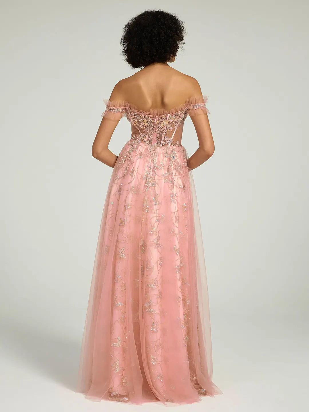 Off-the-Shoulder Floral Embellished A-Line Ball Gown