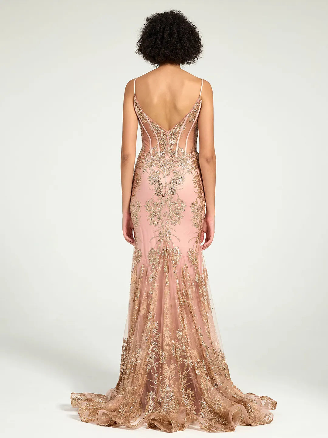 Carlyna Carlyna Carlyna Carlyna Carlyna Carlyna Carlyna Carlyna Carlyna Long Fit & Flare Corset Prom Dress with Rose Gold Glitter Print