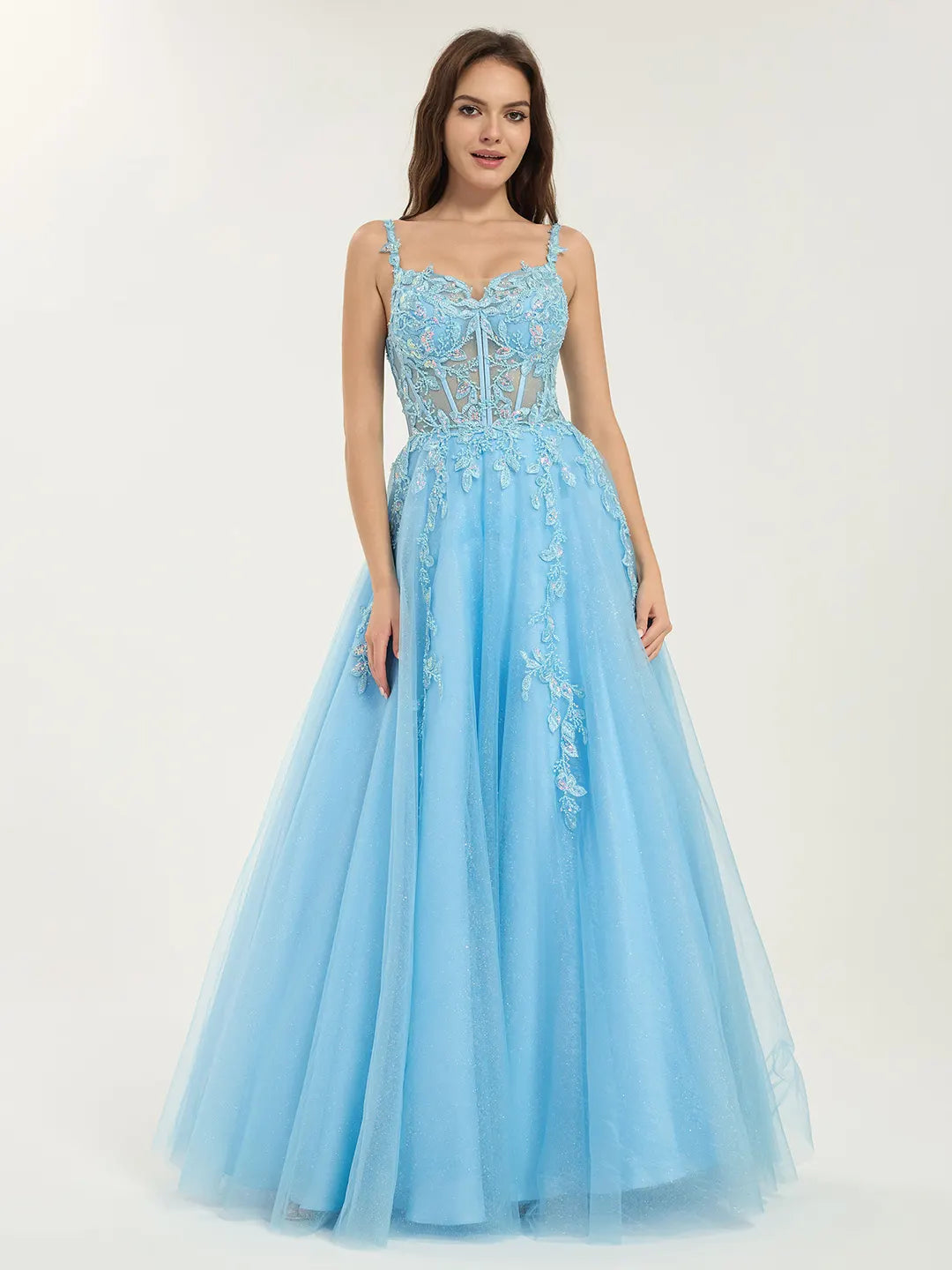 A-Line Ball Gown with Sweetheart Neckline and Sequin Floral Embellishments