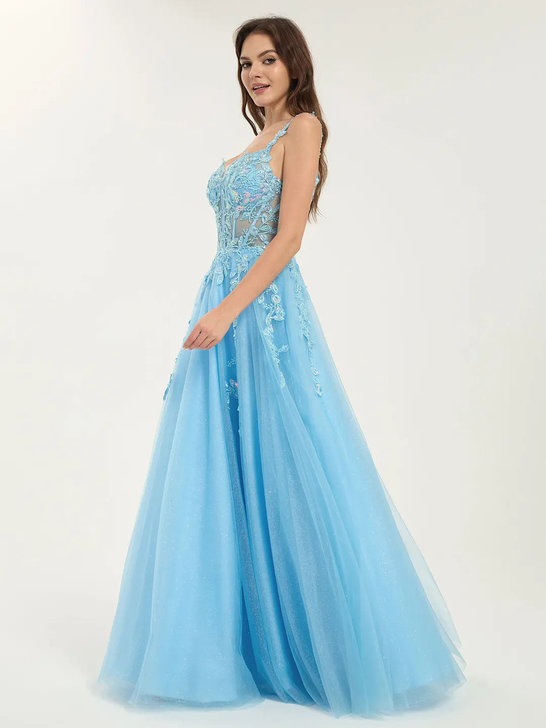 A-Line Ball Gown with Sweetheart Neckline and Sequin Floral Embellishments