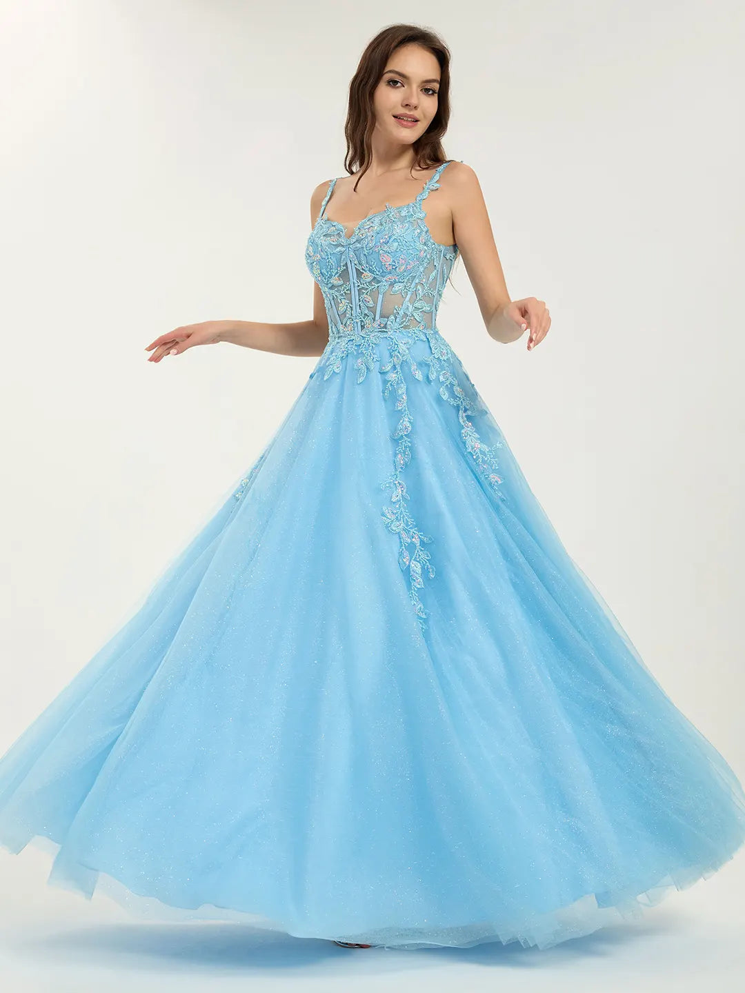 A-Line Ball Gown with Sweetheart Neckline and Sequin Floral Embellishments