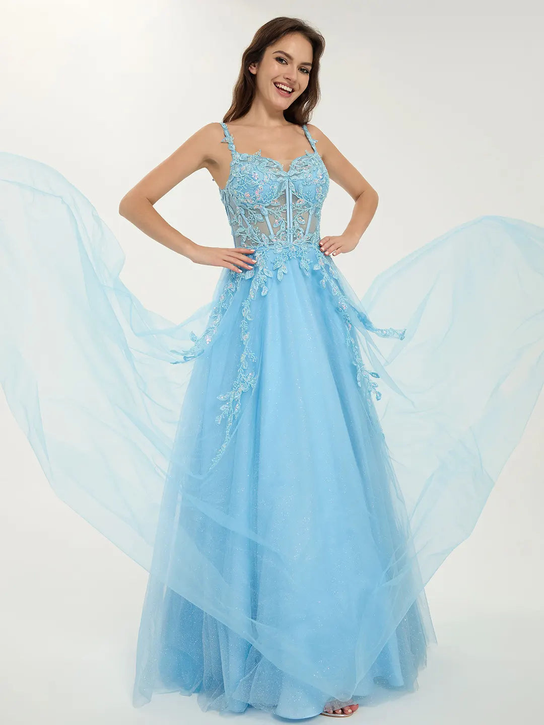 A-Line Ball Gown with Sweetheart Neckline and Sequin Floral Embellishments