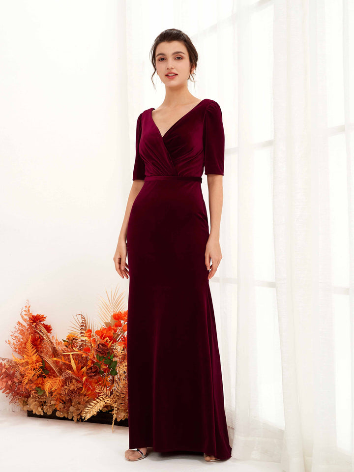 Red Velvet Evening Dresses Long Sleeves Lace Beading Party Prom Gowns H2330  - China Evening Dress and Party Dress price | Made-in-China.com
