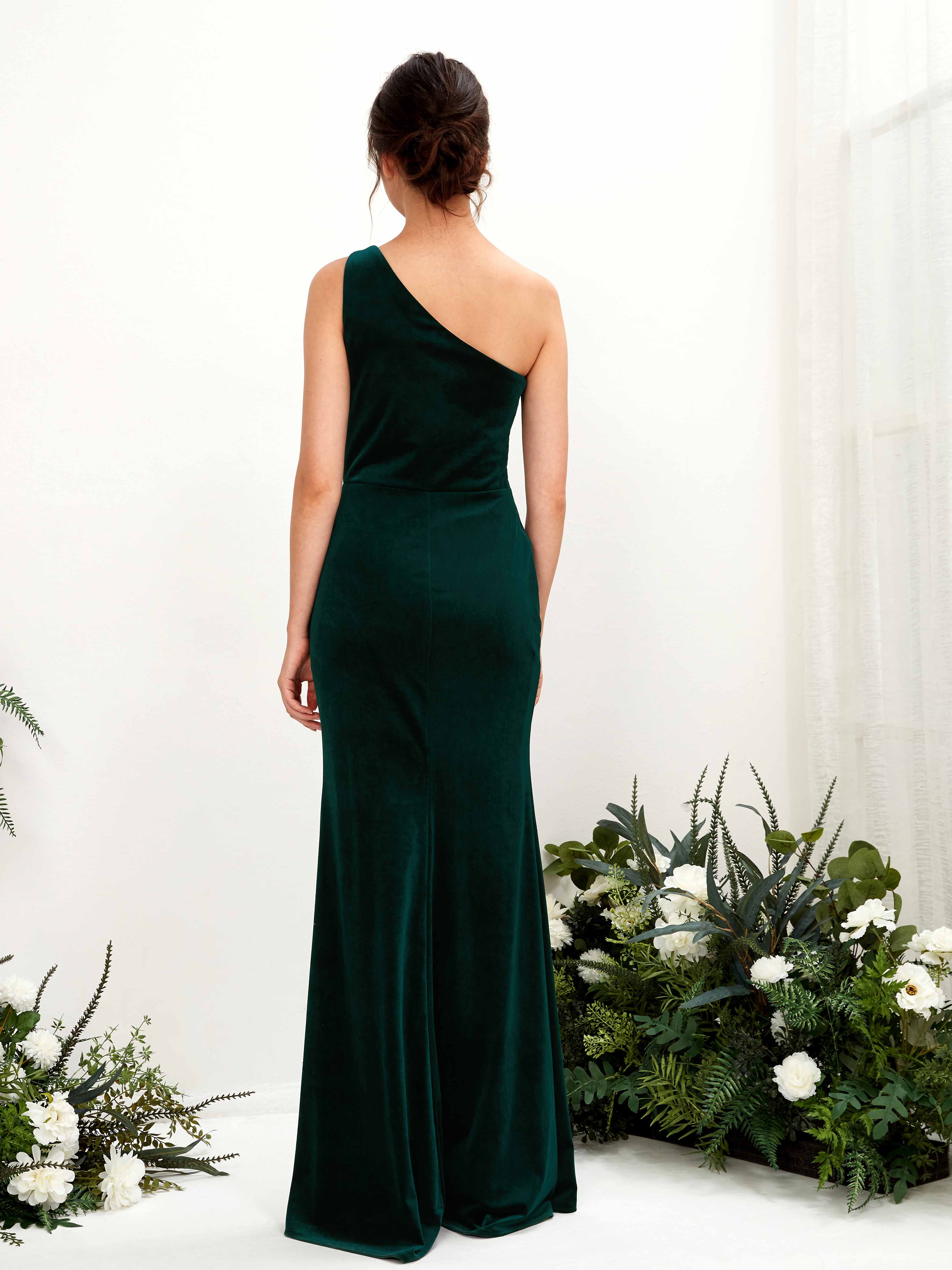 Hunter Green Velvet Maxi - Sleeveless Dress - One Shoulder Dress – Carlyna