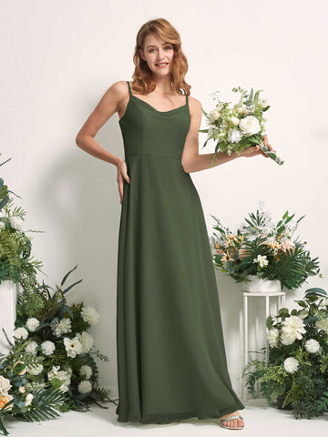 Bridesmaid Dress A-line Chiffon Spaghetti-straps Full Length Sleeveless Wedding Party Dress - Martini Olive (81227207)#color_martini-olive