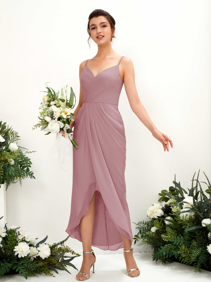 Vintage Mauve Bridesmaid Dresses Bridesmaid Dress Chiffon Spaghetti-straps Tea Length Sleeveless Wedding Party Dress (81221301)