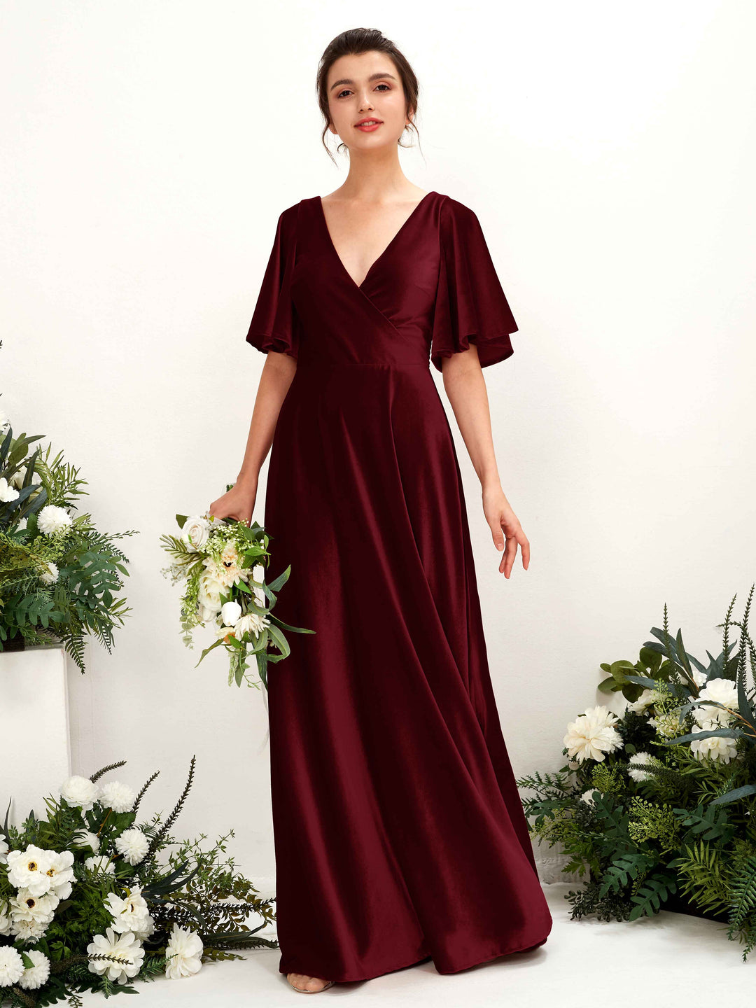 Velvet Dress women v neck velvet short dress shops with long sleeves autumn winter velvet bridesmaid dress wedding dress fit and flare dress N149