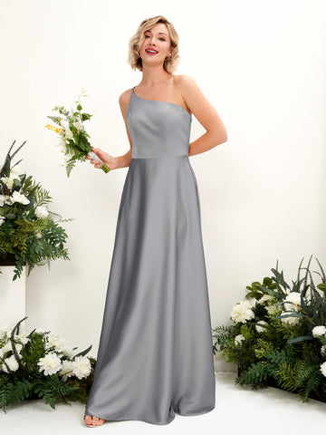 Carlyna Dinah A-Line Steel Gray Satin Bridesmaid Dress Maxi Sleeveless One Shoulder Dress #color_steel-gray
