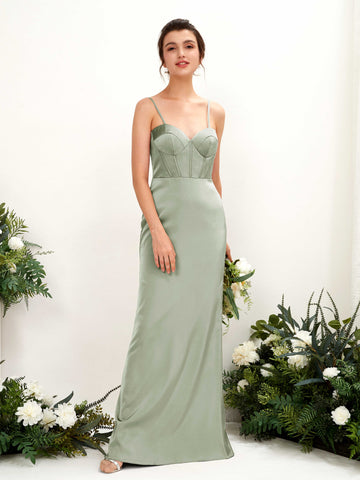 Carlyna Cathy Mermaid Sage Green Satin Bridesmaid Dress Maxi Sleeveless Sweetheart Dress #color_sage-green