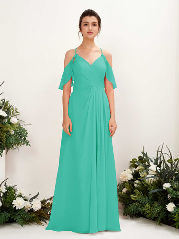 Ball Gown Off Shoulder Spaghetti-straps Chiffon Bridesmaid Dress - Tiffany (81221732)#color_tiffany