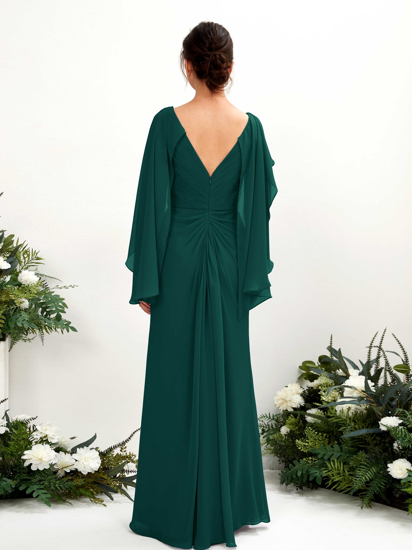Deep V-neck Ruffle Cap Sleeve Maxi Bridesmaid Dress With Convertible Straps  In Willow Green