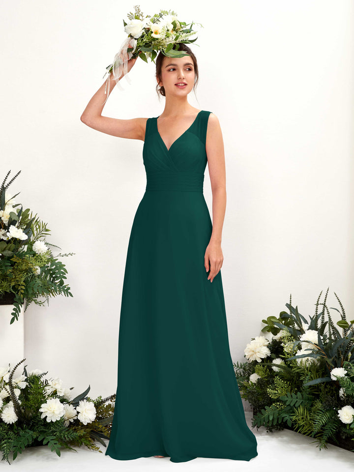 Dark Emerald Bridesmaid Dresses Bridesmaid Dress A-line Chiffon Straps Full Length Sleeveless Wedding Party Dress (81220917)